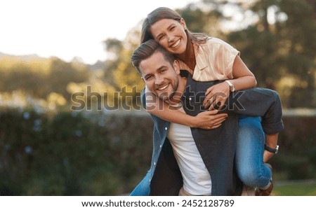 Similar – Image, Stock Photo Woman piggyback on man on street.