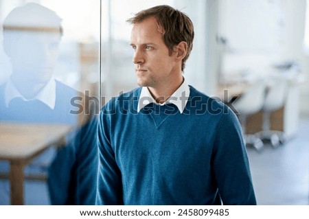 Similar – Image, Stock Photo adult man reflecting on his future