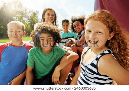Similar – Image, Stock Photo Group of children playing on beach next to cave