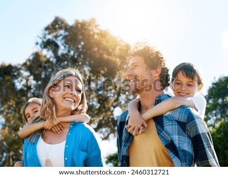 Similar – Image, Stock Photo Woman piggyback on man on street.