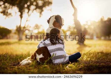 Similar – Image, Stock Photo Girl and dog with red suitcase happy for vacation