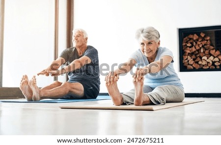 Similar – Image, Stock Photo Senior woman exercising at home