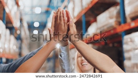 Similar – Image, Stock Photo Male warehouse employee in uniform standing near rack in warehouse