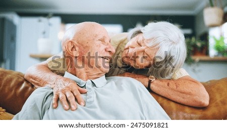 Similar – Image, Stock Photo Senior Couple At Home Sitting On Sofa And Using Mobile Phone Together