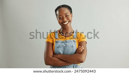 Image, Stock Photo Young black woman with eyes closed against wall