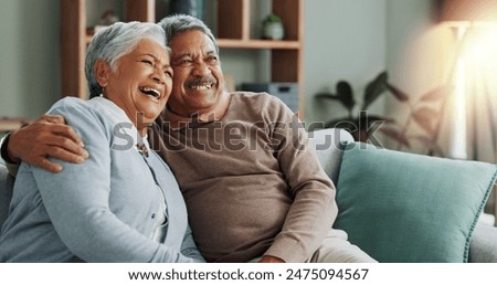 Image, Stock Photo Senior Couple At Home Sitting On Sofa And Using Mobile Phone Together