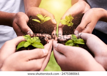 Similar – Image, Stock Photo Hand with leaf Trust