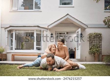 Similar – Image, Stock Photo Happy family, young mother holding 1 year old child and smiling