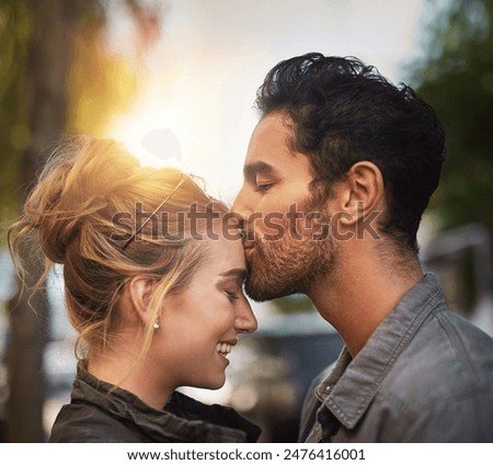 Similar – Image, Stock Photo Loving couple kissing in nature