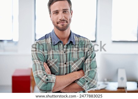 Similar – Image, Stock Photo Portrait of a young woman sitting barefoot in jeans and sweater and a skylight looking into the camera