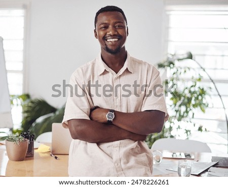 Similar – Image, Stock Photo Smiling black man in rings speaking on smartphone