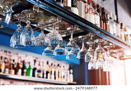 Similar – Image, Stock Photo Clean glasses hanging in bar