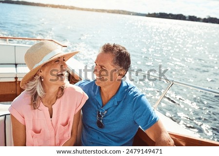 Image, Stock Photo Traveling woman on boat in sea