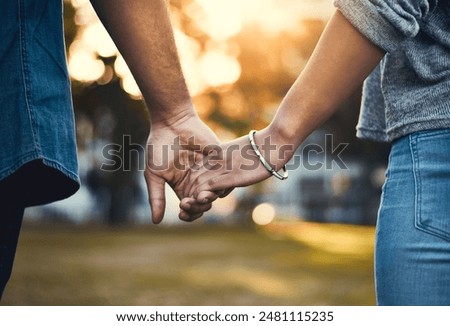 Image, Stock Photo Romantic couple walking on foamy sea waves