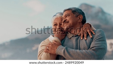 Image, Stock Photo Senior couple hugging outdoors in autumn
