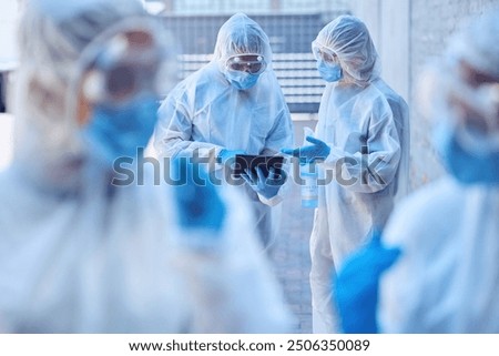 Similar – Image, Stock Photo Scientist working in corona virus vaccine development laboratory research facility.