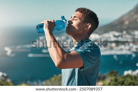 Similar – Image, Stock Photo Man resting in water with guitar at seaside