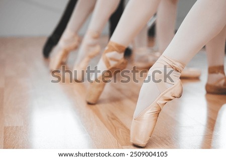 Similar – Foto Bild Ballerinas Füße tanzen auf Ballettschuhen mit verschiedenen Farben.