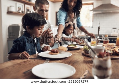 Similar – Foto Bild Servierte Frühstücksmahlzeit mit Sandwich und Marmelade