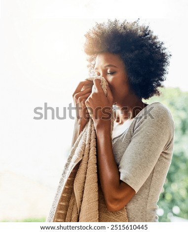 Similar – Image, Stock Photo Cheerful black woman smelling aromatic flower in hothouse