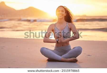Similar – Image, Stock Photo Woman meditating with namaste hands