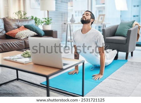 Similar – Image, Stock Photo Flexible young yogi man standing on beach