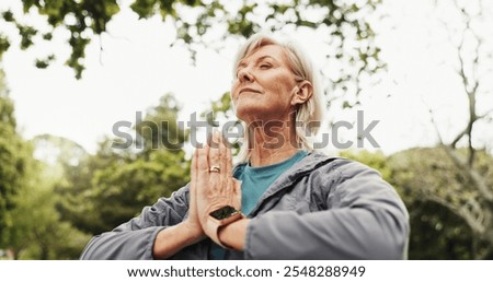 Similar – Image, Stock Photo Woman meditating with namaste hands