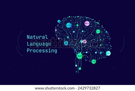 Illustration of abstract stream. Artificial intelligence. Big data, technology, data transfer, data flow, large language model, generative AI, natural language processing, data mining, AI brain. NLP
