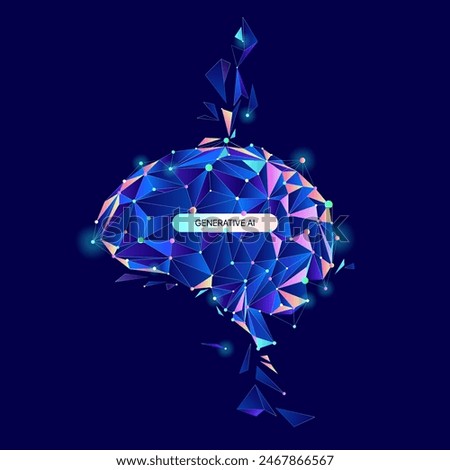 Illustration of Ai Brain with LLM, dot and line. Big data, technology, AI, data transfer, data flow, large language model, generative ai concept