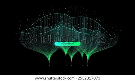 Illustration of abstract stream information with line and dot. Big data, technology, AI, data transfer, data flow, generative ai, large language model background