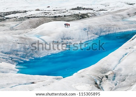 Blue ice pools on Mendenhall Glacier in Juneau, Alaska