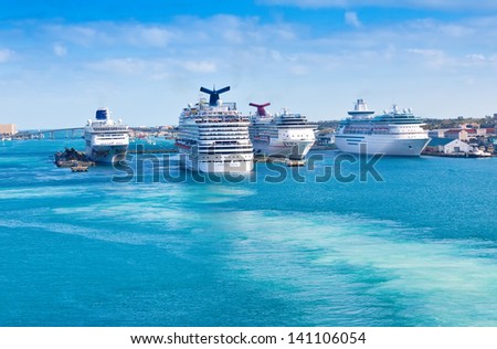 NASSAU, BAHAMAS - JAN. 13:  Carnival Cruise Lines, and other cruise lines, in port on Jan. 13, 2013.  Many cruise lines frequents the Bahamas as it\'s one of the world\'s most famous travel destination.