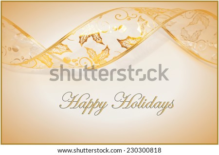 Bright gold ribbon with soft vignette and Happy Holidays text makes for a picture holiday card