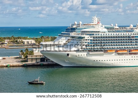FT. LAUDERDALE, FL - JAN. 12, 2013:  Cruise ships anchored in Port Everglades, one of the biggest cruise ship ports in the United States.