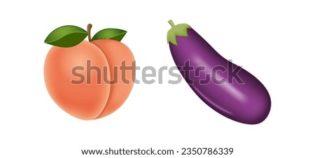 Expressive Peach and eggplant Emoji: Modern and Simple Vector Illustration Perfectly Suited for Web Design, Social Media, and Mobile Applications. Isolated on white background. Peach and eggplant icon