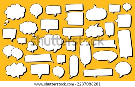 Big set of hand drawn speech bubbles different shape - round, rectangle, fluffy, etc. Big and small doodle chat clouds. Dialogue, discussion, message, thoughts comic sketch