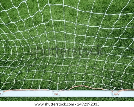 Image, Stock Photo Metal soccer goal on the soccer field, which was closed with a flutter band because of Corona