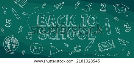 Back to school hand-drawn doodles blackboard background. 