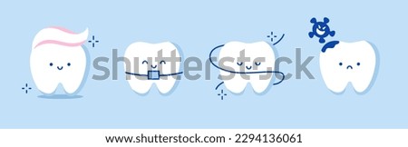 Similar – Image, Stock Photo Child flossing face and tiring milk tooth to pull out