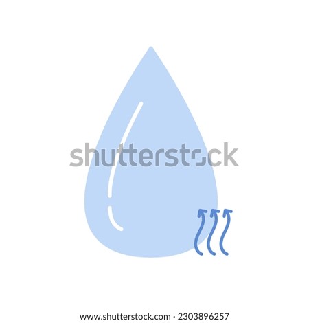A drop of water with the symbol of evaporation. Evaporation symbol. moisture evaporation sign. Three arrows moving up. Vector illustration in flat style