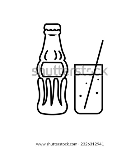 Glass and bottle of cola. Design element for summer bar menu, print, stickers, pictures, web design. Vector illustration in doodle style. Vector icon of cute line doodle soft drink and cola