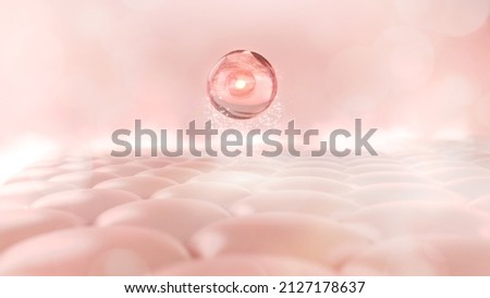 Stem cells floating on skin cell with aura pink background. Skin treatment, Anti-Angie concept. 3D rendering Stockfoto © 