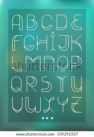 Decorative font with wide elements and strokes. Fashion font. Alphabet. One of color versions with holes. Blue gradient on background Stok fotoğraf © 