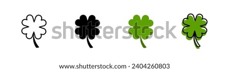 Set of Four leaf clover icon. St Patrick's Day vector illustration on white isolated background. Flower shape. line, glyph, green color.	