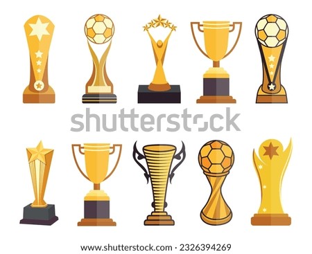 Award Trophies Clip Art Vector Design Set. Premium Simple Design. Award Concept Is Reward Victory And Rank, Game, Goal And Successful Win, 3D Illustration Vector Design.