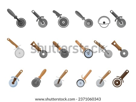 Pizza Cutter Vector Illustration Clip Art Collection. Pizza Cutter Isolated Tool Wheel Element Set. Pizza Cutter Art Restaurant Menu Cartoon. Pizza Cutter Vector Delivery.