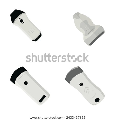 Ultrasound Probe Illustration Vector Clip Art Set, Ultrasound Medical Scanning Machine, Technology Diagnostic Health Device, Treatment Scanning Machine