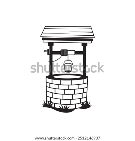 Well Vector Collection Set, Eye-Catching well Water Vector Illustration Isolated And Outline Vector, Water Well With Wooden Bucket, Vector Old Ancient Village Water Tank. Water Supply Well Drawing.