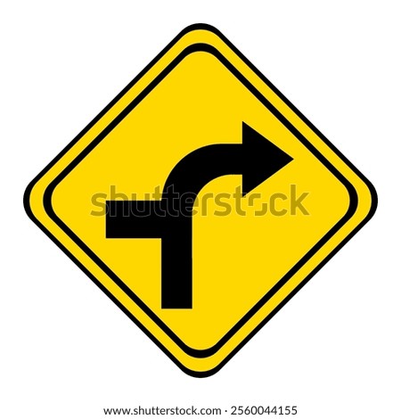 the road turn or curve with a dead end. warning road sign on a yellow and black board in the shape of a rhombus.