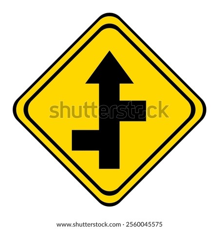 warning road sign on a yellow and black board in the shape of a rhombus. the road straight with a two dead ends.